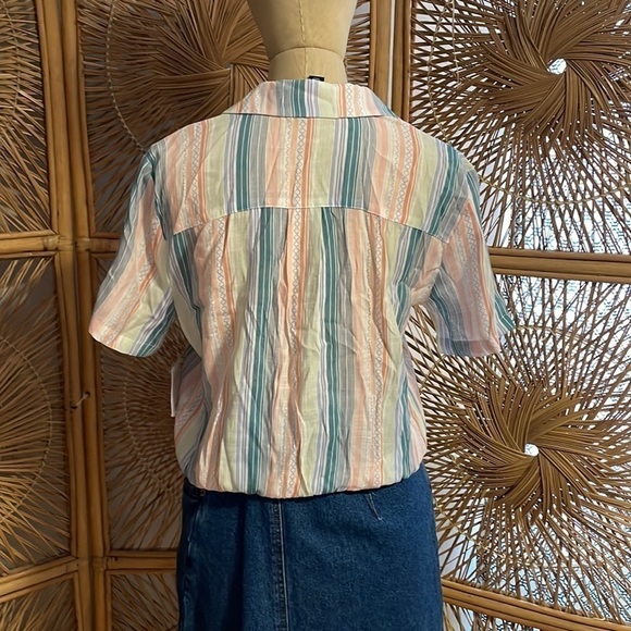 Retro Top 90s Style Button Small Stripe Cottage Vtg Knot Yellow NEW Vylette - Picture 8 of 14